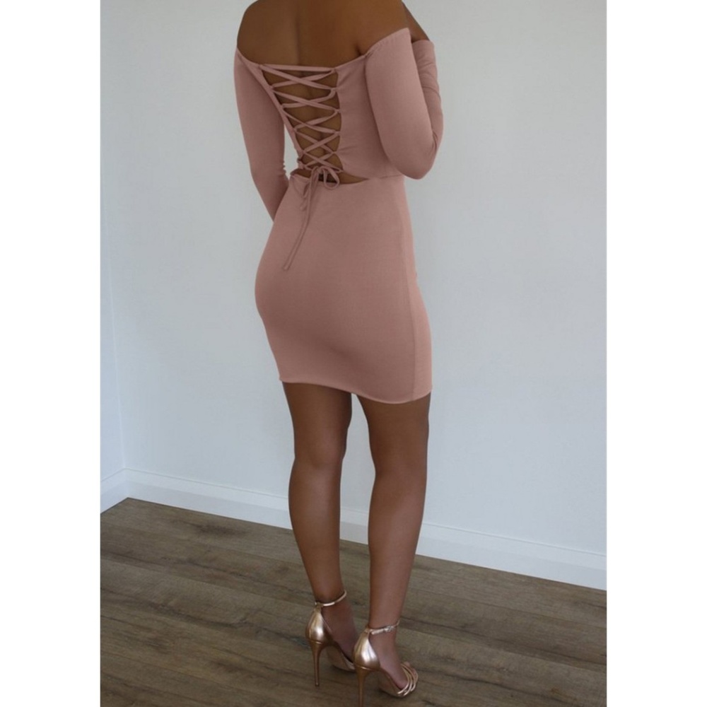 Pink Long Sleeves Dress Strap Nightclub Skirt